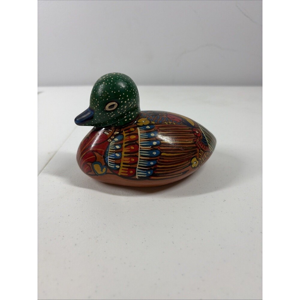 Vintage Unique Mexican Folk Art Hand Painted Pottery Ceramic Duck Bird Talavera